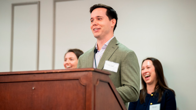 Alum Benedict Roemer, '19, speaking at the Jepson EDGE Institiute
