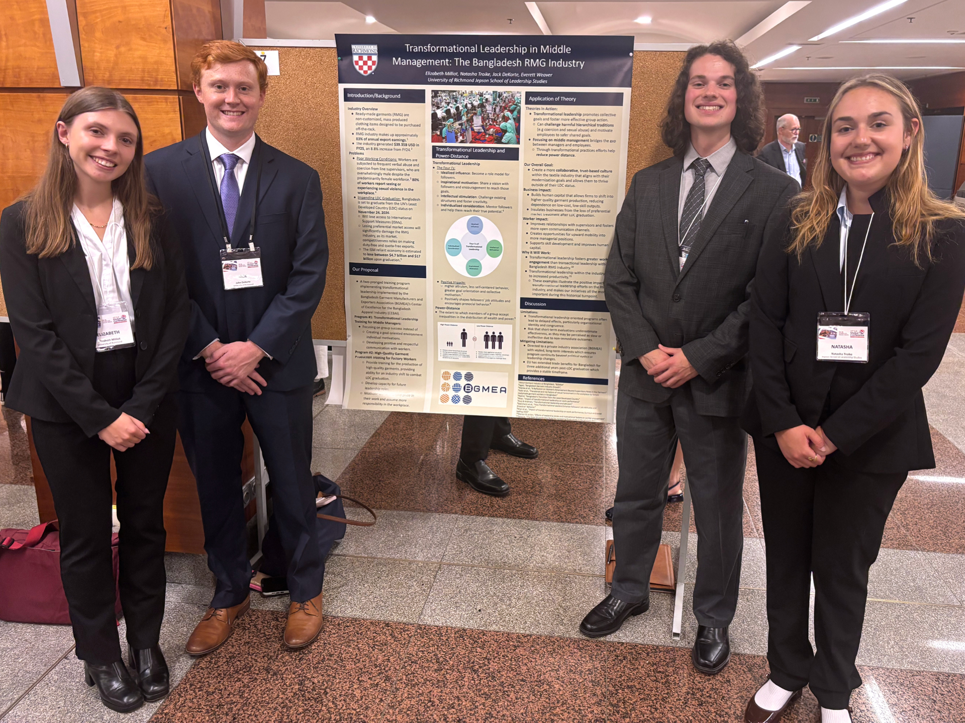 Seniors Elizabeth Milliott, Jack DeKorte, Everett Weaver, and Natasha Troike at  the International Leadership Association undergraduate case competition.