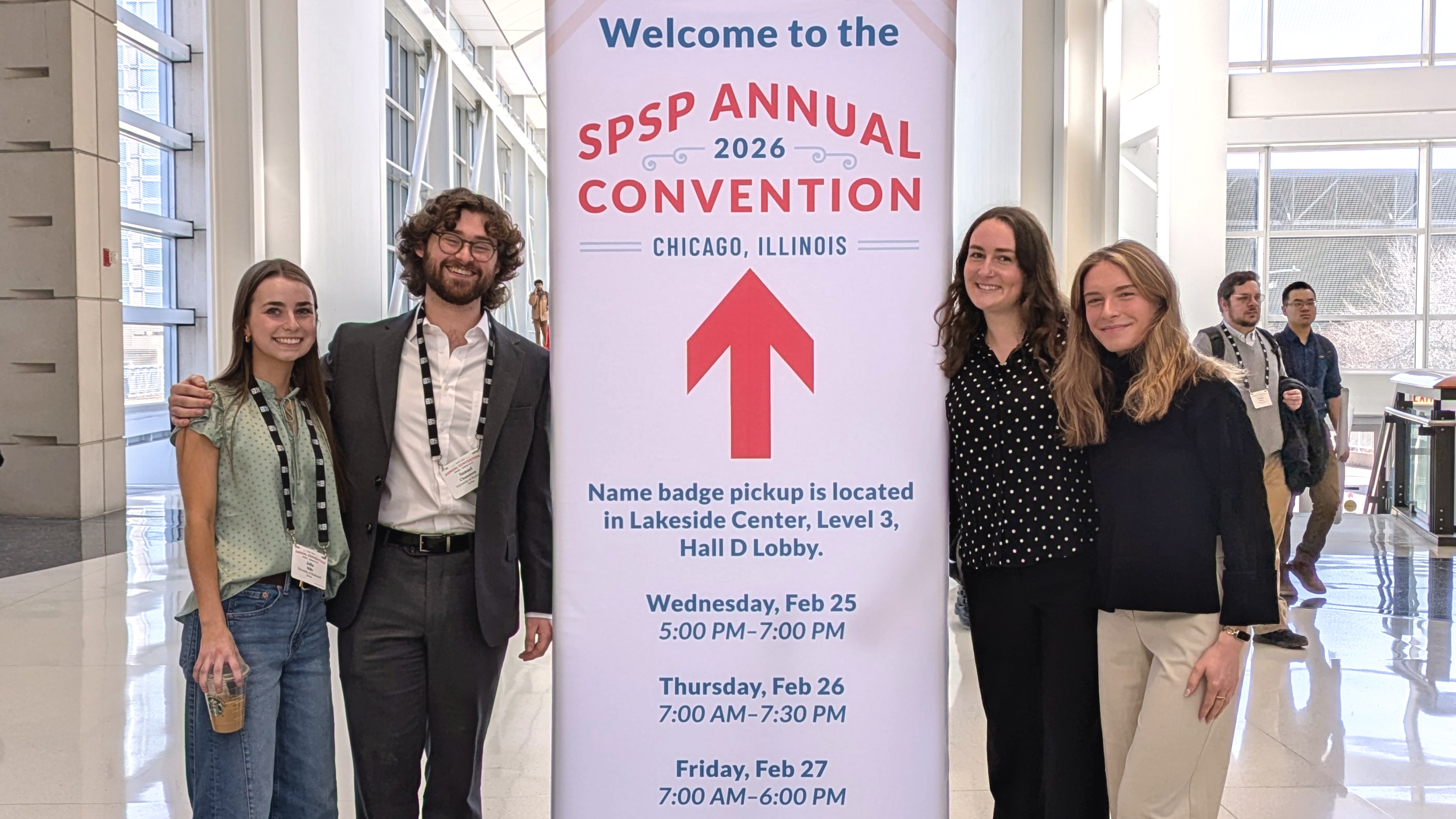 Seniors Julia Mills, Samuel Chanenson, and Emma McCauley and junior Nora Cahill at the Society for Personality and Social Psychology Convention