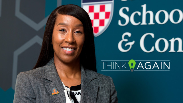 Think Again cover headshot of Sybil El-Amin Jones with Think Again logo