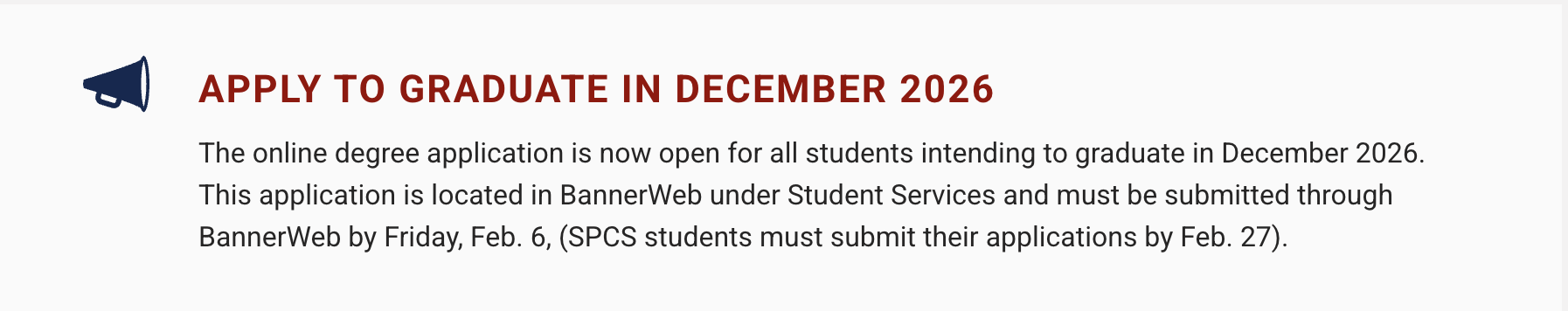 Screenshot of an announcement