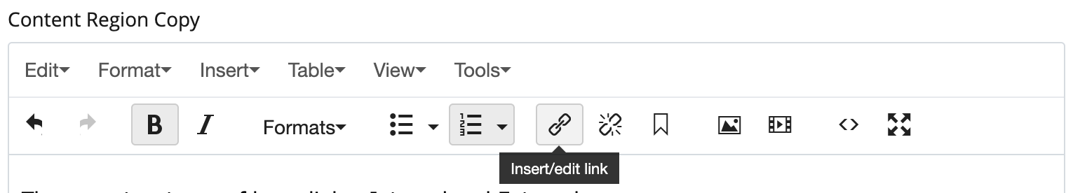 Screenshot of toolbar with button for inserting and editing a link