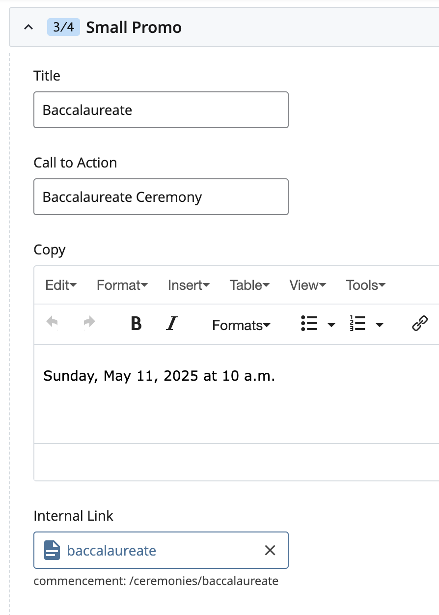 Screenshot of edit screen for small promos