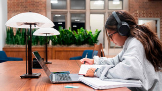 Student working at table