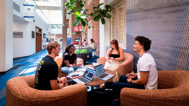 Students meeting in the Robins School of Business