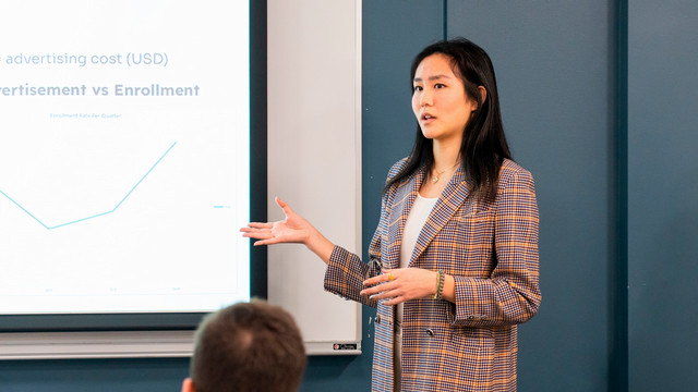 Student giving presentation