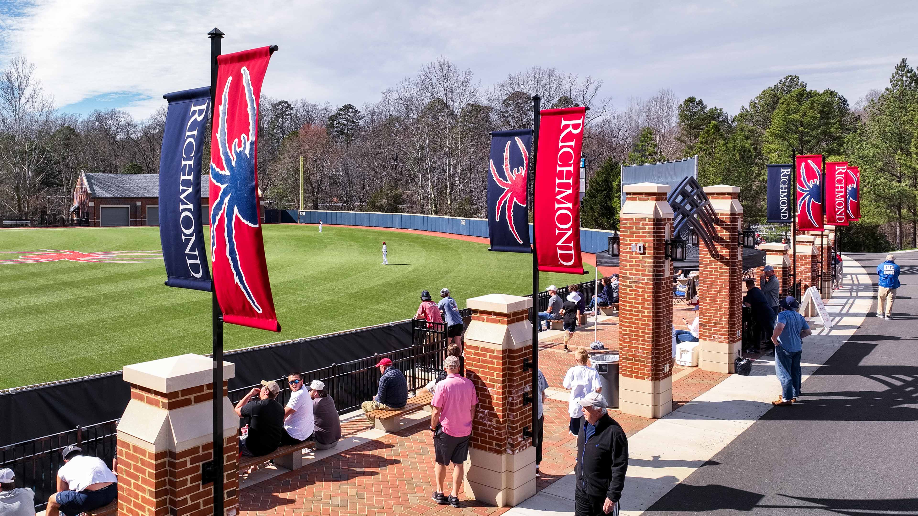 Spider banners outside Pitt Field