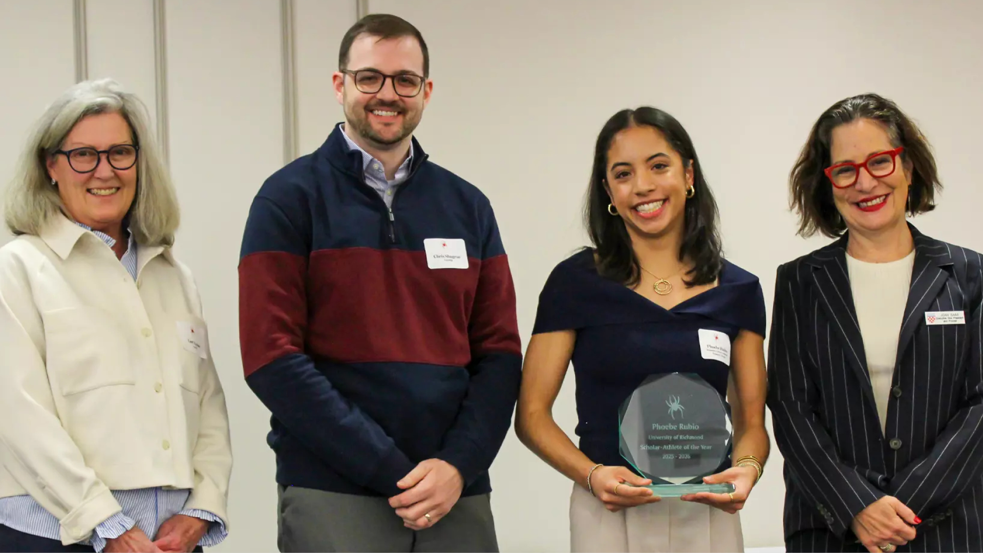 Phoebe Rubio, from the women’s cross country/track & field team accepting her award for Richmond’s Provost’s Scholar-Athlete of the Year and the Athletics Department’s overall Scholar-Athlete of the Year.